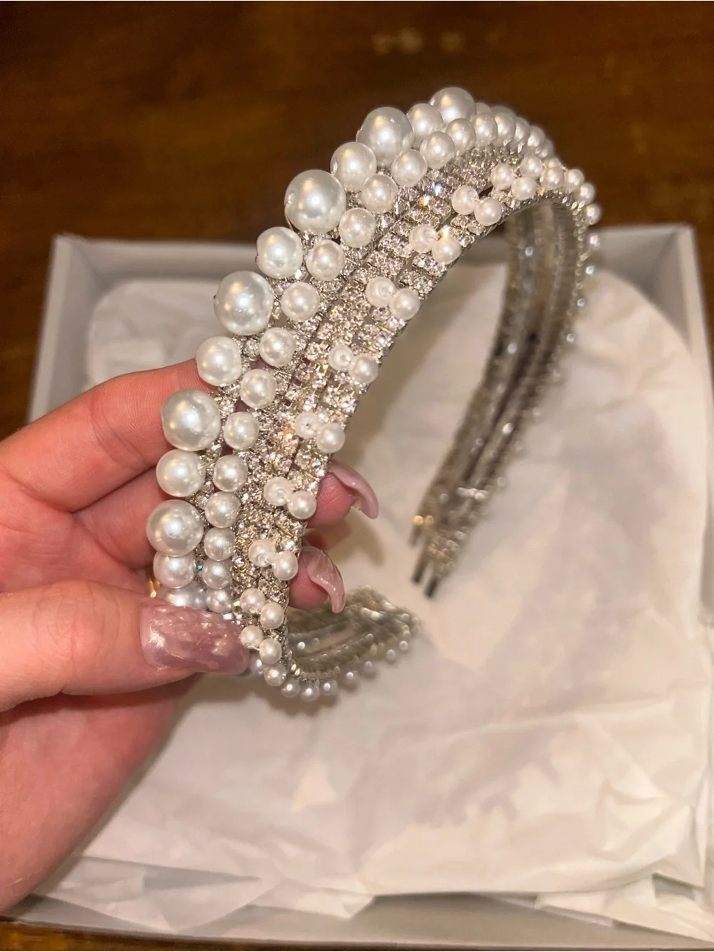 Pearl & Crystal Embellished Headband - White